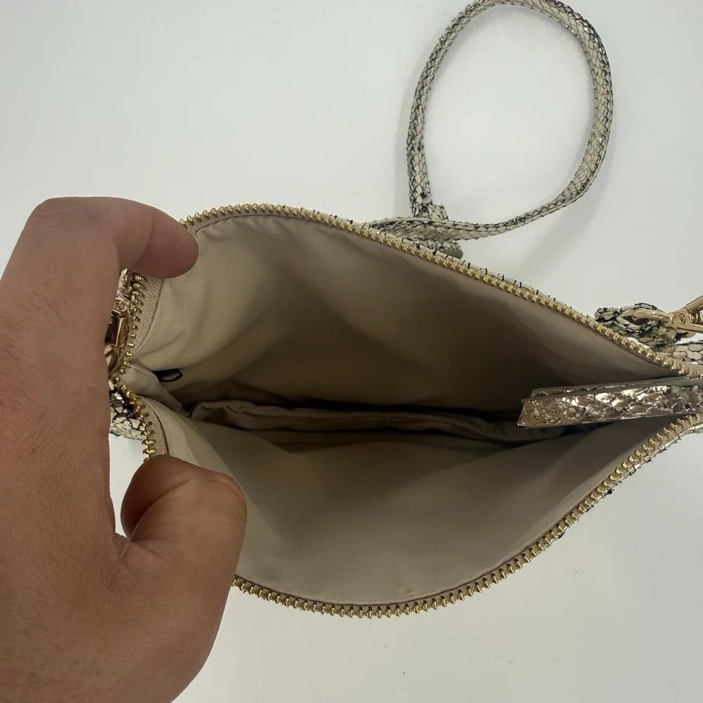 Metallic Gold Snake Print Shoulder Bag Small Zip Purse Evening Y2K